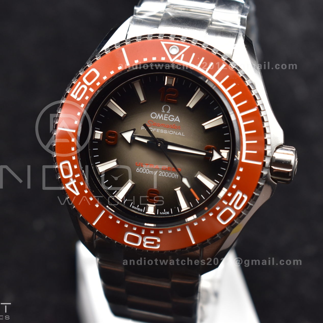 Seamaster 6000M Ultra Deep SS TF 1:1 Best Edition Gray Dial Orange Ceramic Bezel on SS Bracelet A2824